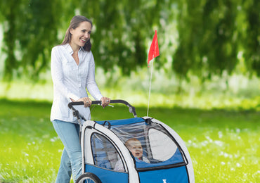 2-IN-1Foldable Double Baby Bike Trailer Child Carrier Stroller, Blue