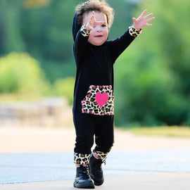 AnnLoren Girls Long Sleeve Leopard Heart Baby Toddler Romper Hoodie